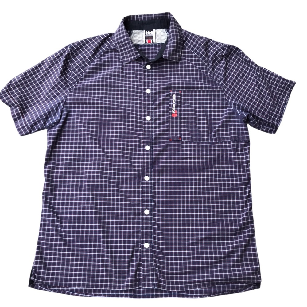 Men’s XL Helly Hansen Ocean Power Performance Short Sleeve Button Up Blue Purple